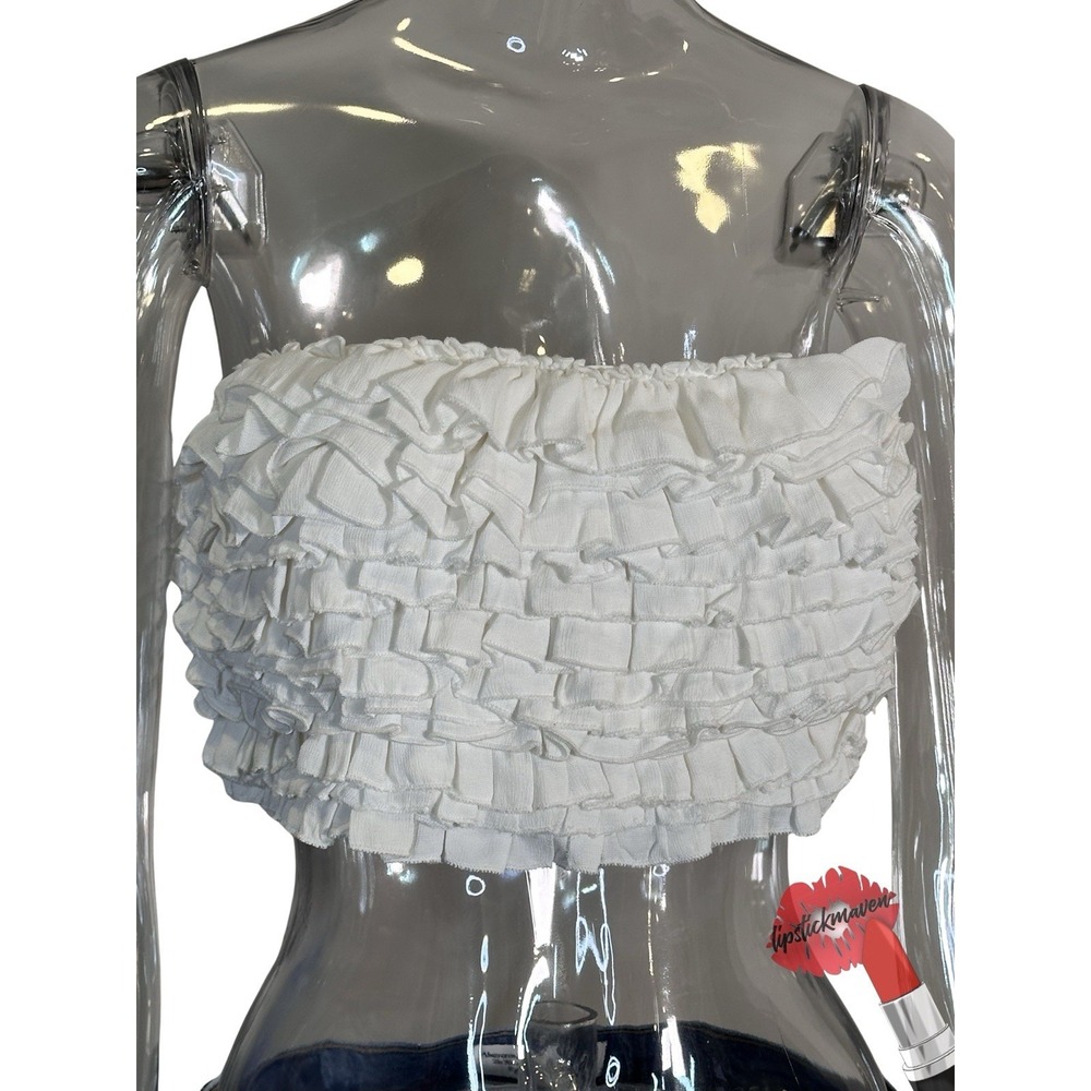 Zara Crop Top Women Small White Ruffle Ruffled Boho Beach Party Shirt